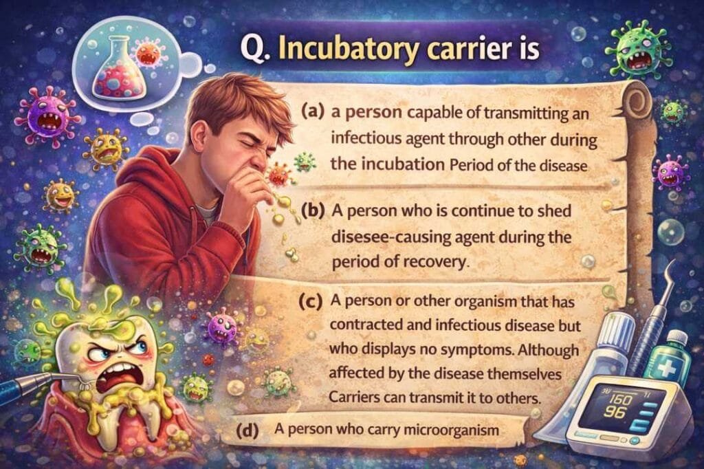 Incubatory carrier spreading infection during incubation period without symptoms – nursing exam concept