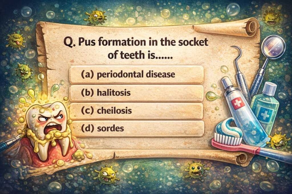 Pus formation in the tooth socket due to periodontal disease – dental nursing MCQ explanation